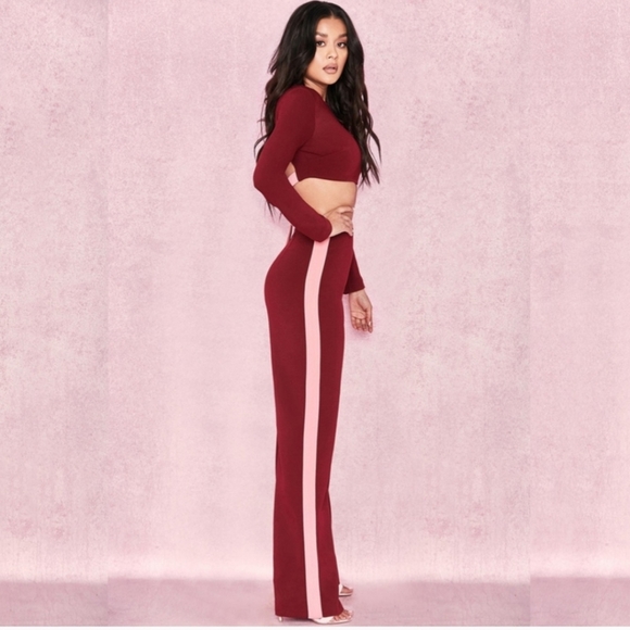 D3. NWT HOUSE OF CB NIELLA WINE CREPE WIDE LEG PANTS SIZE XS - Picture 4 of 9